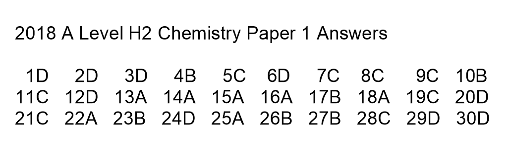 2018 A Level H2 Chemistry Paper 1 Answer Key