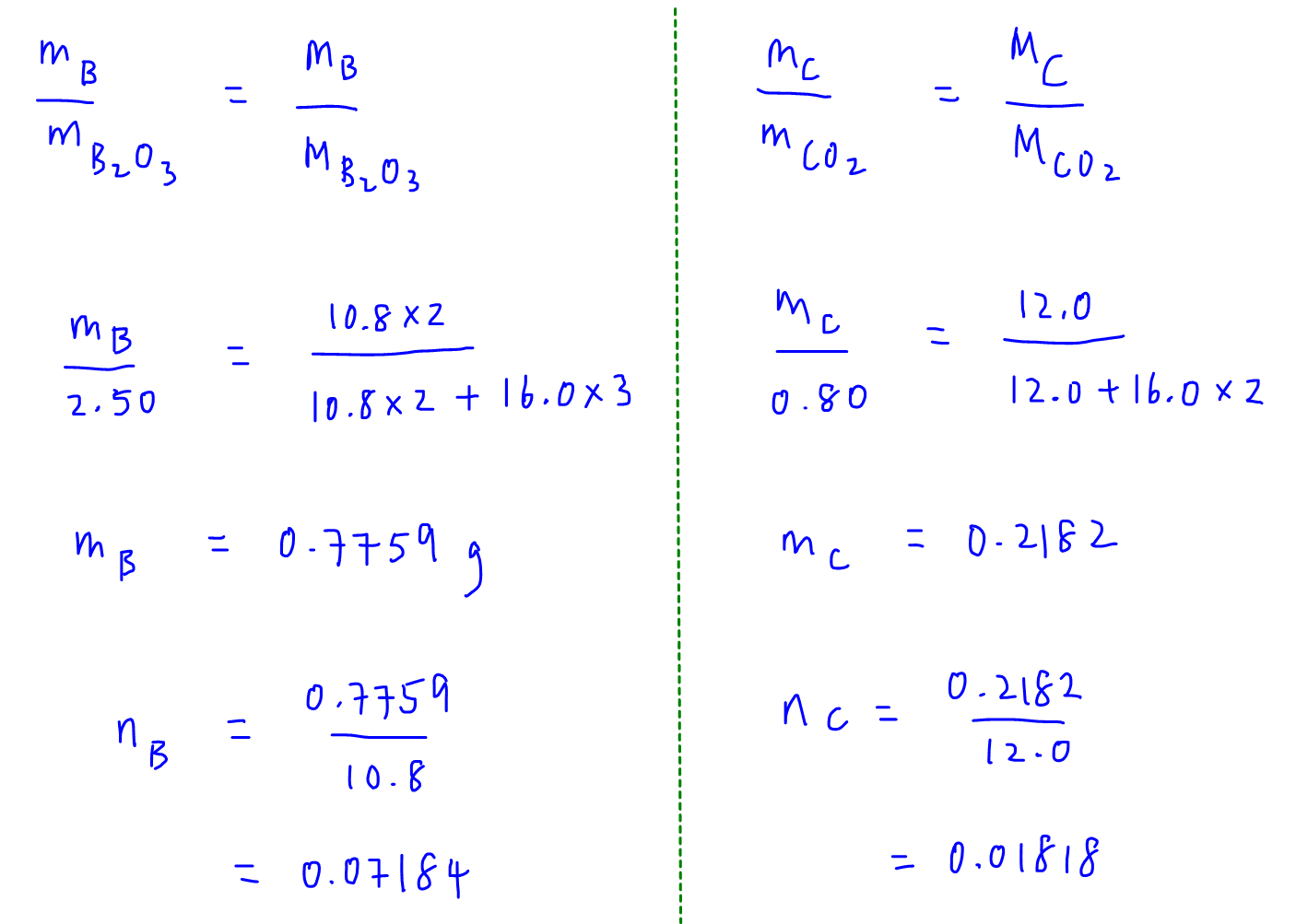 2020 p1 q9 calculate moles of B and C