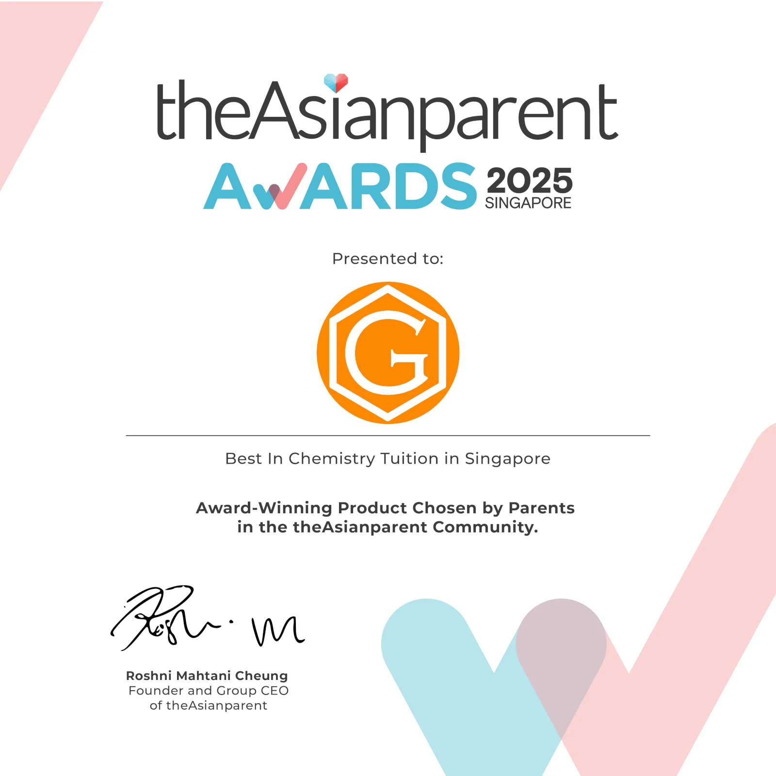 TAP Award 2025 Certificate Chemistry Guru