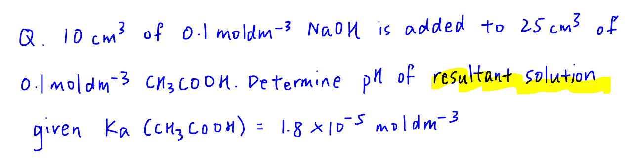 pH of resultant solution of acid base reaction question